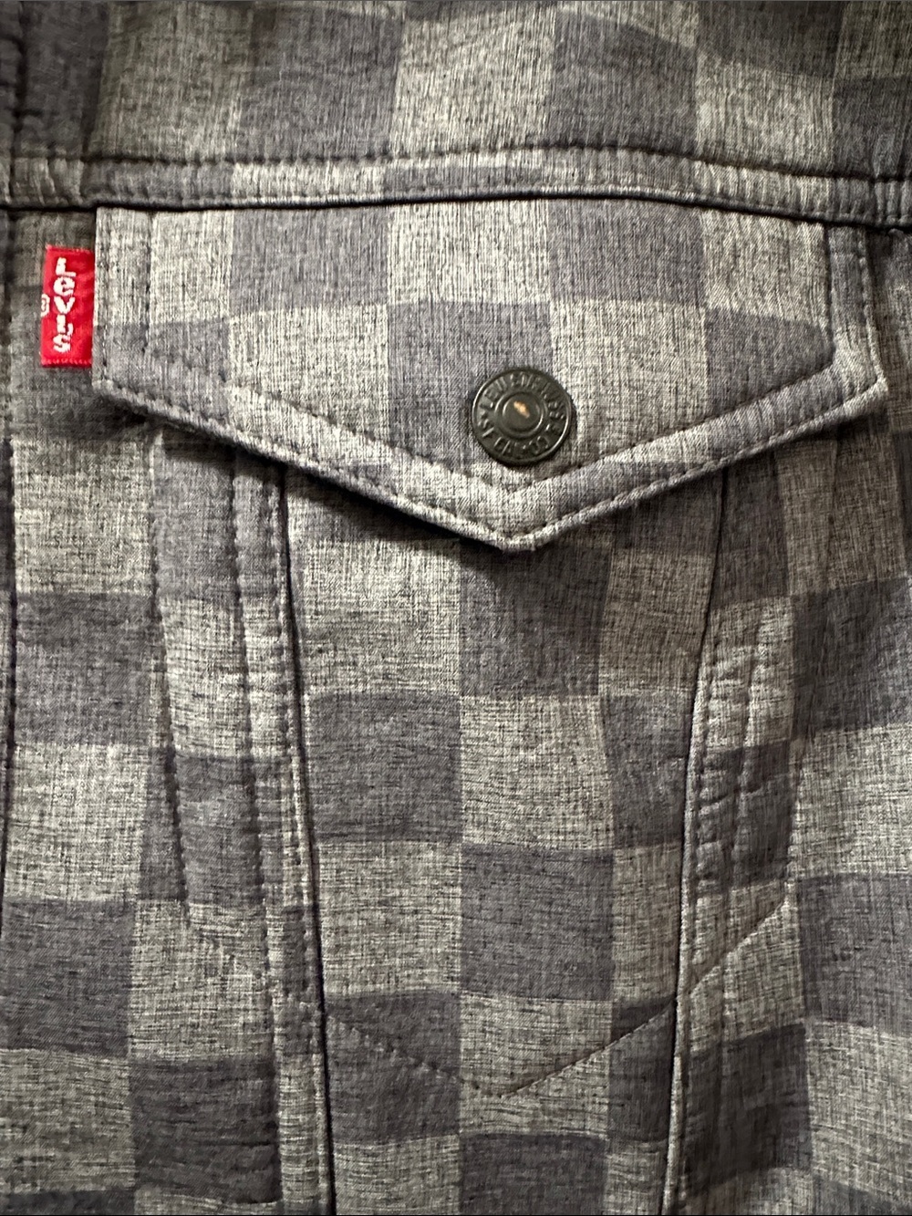 LEVI’S Men’s Gray Checkered Retro Casual Trucker Jacket Fleece Lined EUC Sz Med - Picture 7 of 17